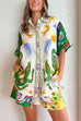 Priyavil Cartoon Printed Half Sleeves Blouse Shirt Drawstring Waist Shorts Set