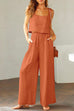 Priyavil Square Collar Cami Crop Top Wide Leg Pants Cotton Linen Set