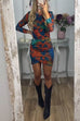 Long Sleeves Tie Dye Tulip Bodycon Mini Dress