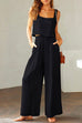 Priyavil Square Collar Cami Crop Top Wide Leg Pants Cotton Linen Set