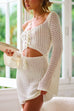 Priyavil Long Sleeves Lace-up Cut Out Knitting Cover Up Dress