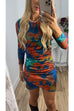 Long Sleeves Tie Dye Tulip Bodycon Mini Dress