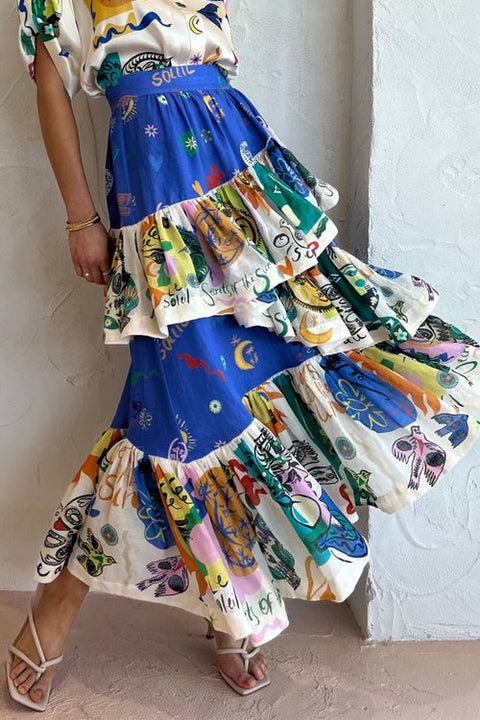 Priyavil Graffiti Printed Ruffle Layered Skirt