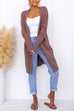 Priyavil Open Front Pockets Solid Knitting Midi Cardigan