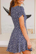 Priyavil V Neck Short Sleeve Printed Mini Swing Dress