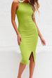 Priyavil Crewneck Slit Knitting Midi Tank Bodycon Dress