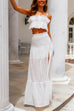 Priyavil Attractive Hollow Out Ruffle Crop Cami Top High Slit Maxi Skirt Set