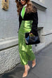 Priyavil High Waist Back Slit Splice Faux Leather Maxi Skirt