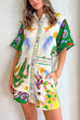 Priyavil Cartoon Printed Half Sleeves Blouse Shirt Drawstring Waist Shorts Set