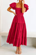 Priyavil Square Collar Puff Sleeve Smocked Ruffle Tiered Dress