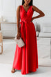 Priyavil Wrap V Neck Tie Waist Sleeveless Maxi Swing Dress