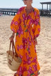 Priyavil V Neck Long Sleeves Tie Waist Floral Maxi Holiday Dress