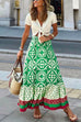 Priyavil Bohemia Printed Elastic Waist Ruffle Maxi Swing Skirt