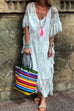 Priyavil V Neck Flare Sleeve Oversized Maxi Lace Dress