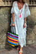 Priyavil V Neck Flare Sleeve Oversized Maxi Lace Dress