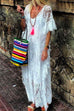 Priyavil V Neck Flare Sleeve Oversized Maxi Lace Dress