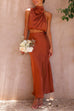Priyavil Turtleneck Sleeveless Crop Top High Waist Maxi Skirt Satin Set