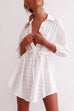 Priyavil 3/4 Sleeve Drawstring Waist Beach Mini Shirt Dress