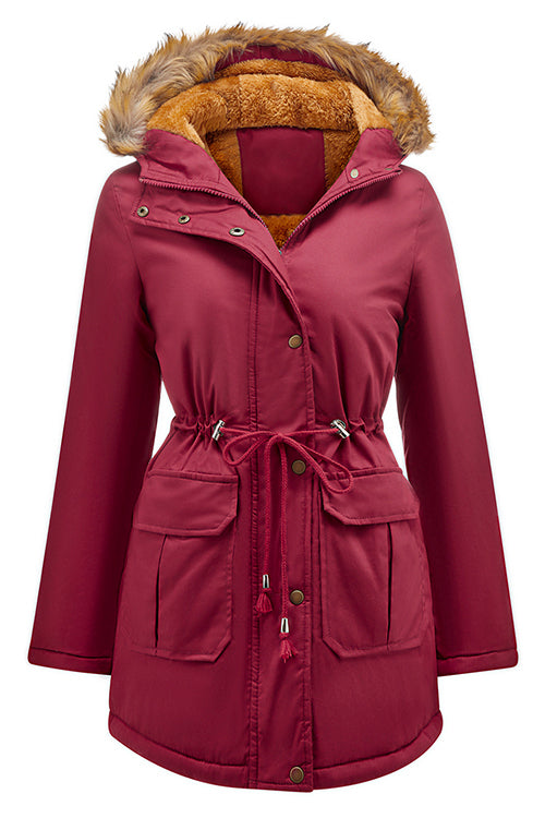 Priyavil Zip Up Drawstring Waist Fleece Lined Hoodied Parka Coat