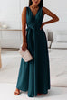 Priyavil Wrap V Neck Tie Waist Sleeveless Maxi Swing Dress