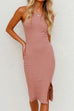 Priyavil Crewneck Slit Knitting Midi Tank Bodycon Dress