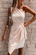 Priyavil One Shoulder Sleeveless Tie Waist Ruched Dress