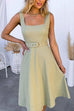 Vintage Square Collar Belted Sleeveless A-line Midi Dress