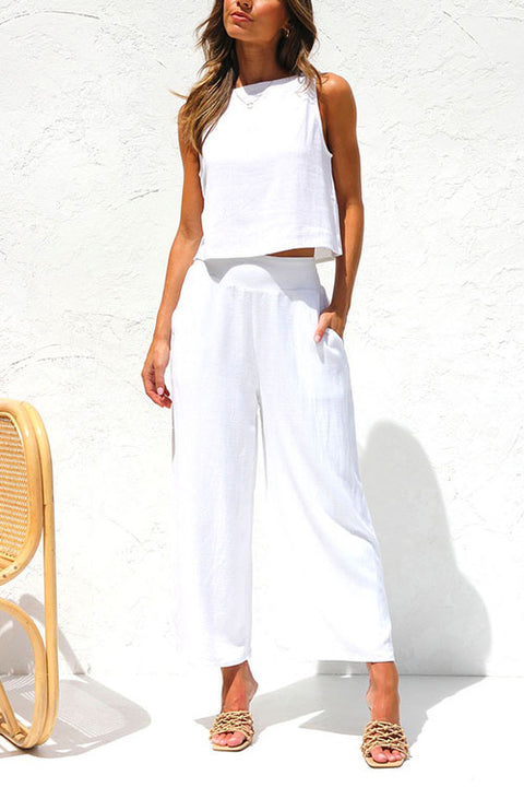 Priyavil Buttons Tank Top and Pockets Wide Leg Crop Pants Set