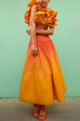 Priyavil Gradient Ruffled Shoulder Crop Top High Waist A-line Skirt Set