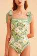 Priyavil Bow Shoulder Floral Print One-piece Swimsuit