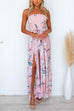 Priyavil Sleeveless Off Shoulder Tie Waist Split Wide Leg Floral Jumpsuit