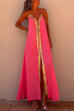Priyavil V Neck Backless Sequin Detailed Slit Maxi Cami Dress