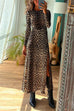 Long Sleeves High Waist Slit Leopard Maxi Dress