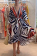Priyavil V Neck Lantern Sleeve Tie Waist Printed Irregular Swing Dress