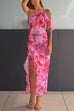 Priyavil One Shoulder Ruffle Trim High Slit Tie Dye Maxi Cami Dress