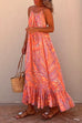 Priyavil Halter Backless Printed Maxi Ruffle Swing Dress