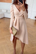 Priyavil Wrap V Neck Waisted Split Wedding Guest Midi Dress