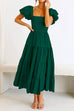 Priyavil Square Collar Puff Sleeve Smocked Ruffle Tiered Dress