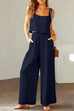 Priyavil Square Collar Cami Crop Top Wide Leg Pants Cotton Linen Set
