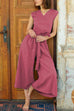 Priyavil Tie Waist Wrapped Top and Wide Leg Cropped Pants Cotton Linen Set