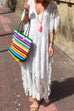 Priyavil V Neck Flare Sleeve Oversized Maxi Lace Dress
