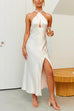 Priyavil Tie Back Halter Side Split Sleeveless Party Dress