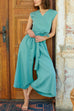 Priyavil Tie Waist Wrapped Top and Wide Leg Cropped Pants Cotton Linen Set