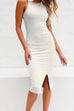 Priyavil Crewneck Slit Knitting Midi Tank Bodycon Dress