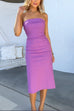 Strapless Off Shoulder Back Slit Bodycon Midi Dress