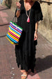 Priyavil V Neck Flare Sleeve Oversized Maxi Lace Dress