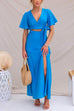 Flare Sleeves Wrapped Crop Top High Slit Maxi Skirt Set