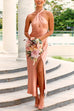 Priyavil Tie Back Halter Side Split Sleeveless Party Dress