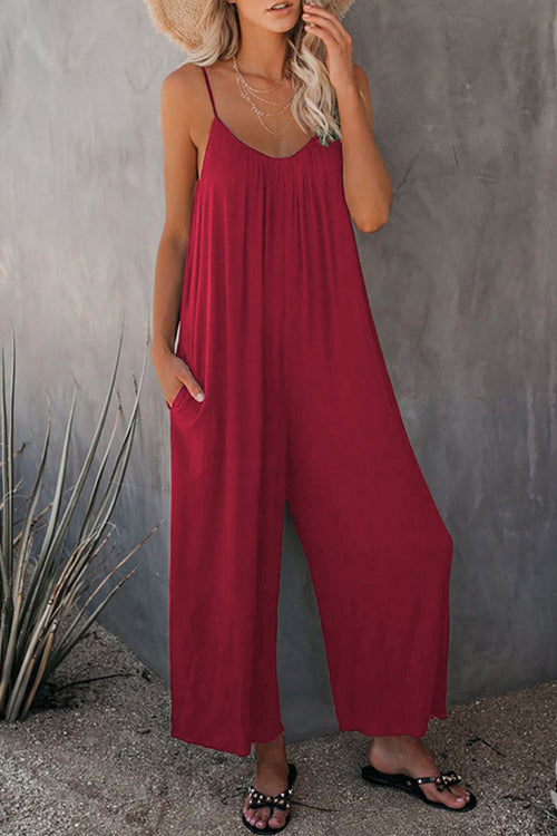 Priyavil Scoop Neck Pockets Wide Leg Baggy Cami Jumpsuit