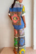 Priyavil Rolled Up Short Sleeves Shirt Wide Leg Pants Graffiti Printed Set